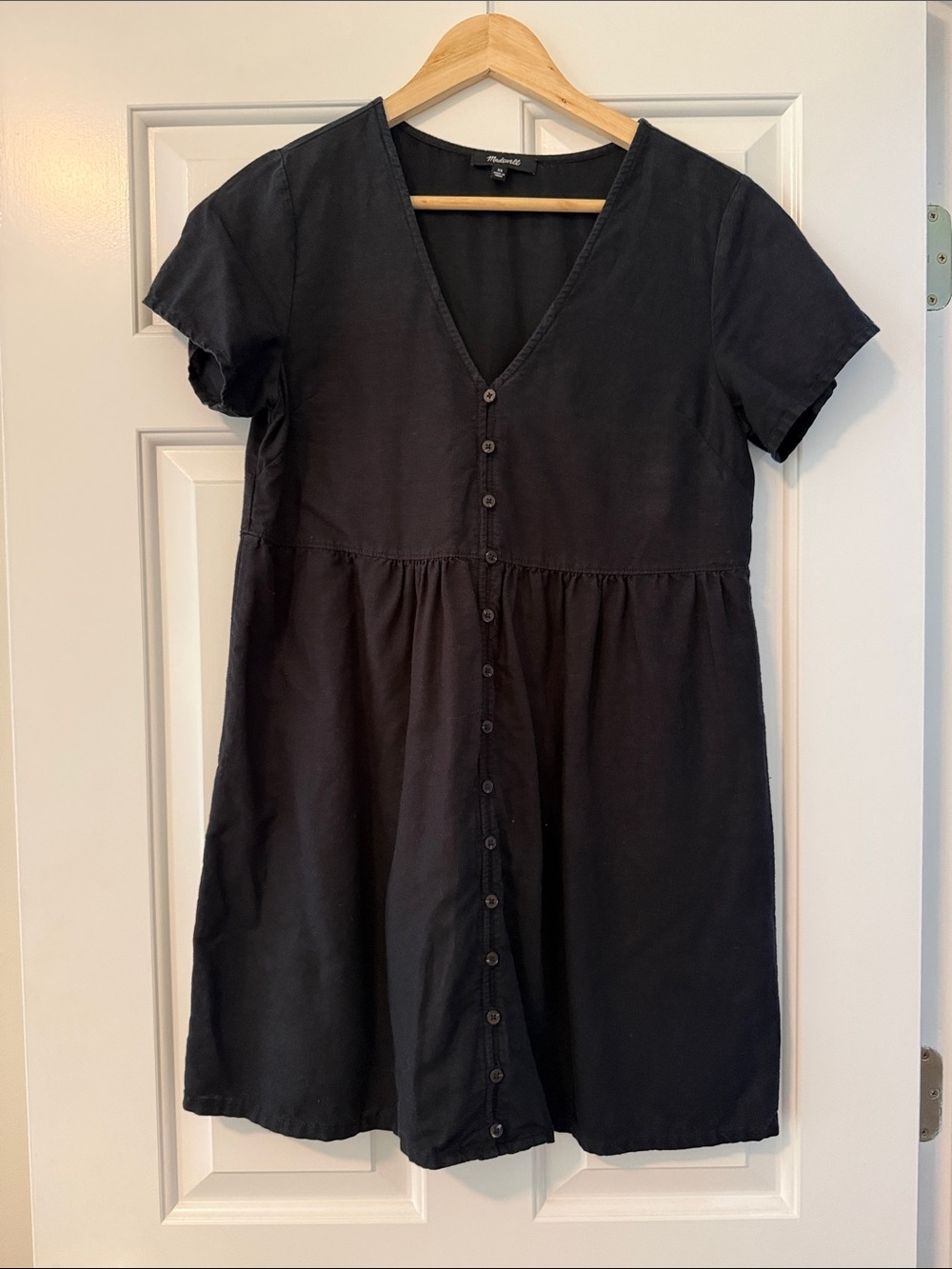 Madewell Black Button-Front V-Neck Mini Dress